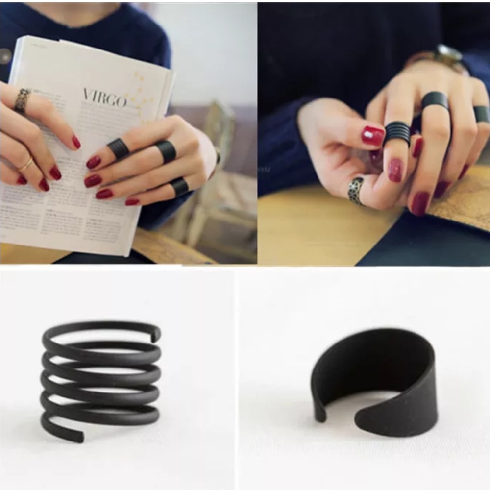Black Adjustable 3 Piece Rocker/Punk Ring NEW - Picture 6 of 6